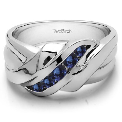 0.25 Ct. Sapphire Five Stone Twisted Ribbed Shank Men's Ring