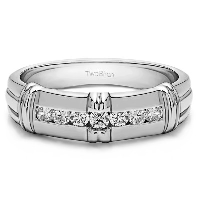 0.31 Ct. Seven Stone Channel Set Men's Wedding Ring with Raised Design