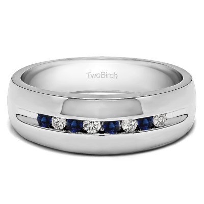 0.32 Ct. Sapphire and Diamond Eight Stone Thin Channel Set Men's Wedding Ring with Open Ends