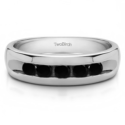 1 Ct. Black Stone Wide Channel Set Men's Ring with Open End Design