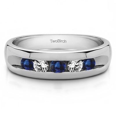 0.75 Ct. Sapphire and Diamond Wide Channel Set Men's Ring with Open End Design