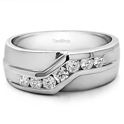 0.48 Ct. Twisted Channel Set Men's Wedding Band With Cubic Zirconia Mounted in Sterling Silver.(Size 15)