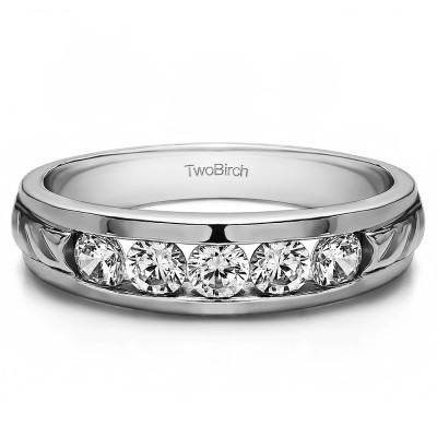 0.3 Ct. Five Stone Channel Set Men's Wedding Ring With Brilliant Moissanite Mounted in Sterling Silver.(Size 7.5)