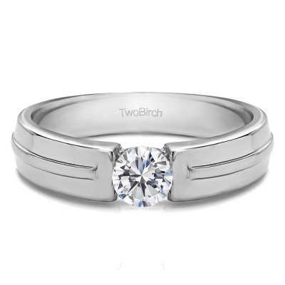 0.5 Ct. Tension Set Solitaire Men's Wedding Band With Cubic Zirconia Mounted in Sterling Silver.(Size 9.25)