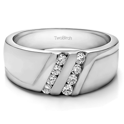 0.5 Ct. Double Row Twisted Channel Set Men's Wedding Band With Brilliant Moissanite Mounted in Sterling Silver.(Size 9.5)