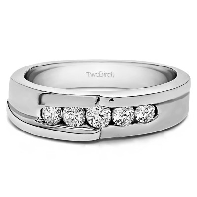 0.25 Ct. Five Stone Twisted Channel Set Men's Wedding Band With Diamonds(G,I2) Mounted in Sterling Silver.(Size 11)