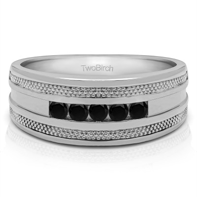 0.25 Ct. Black Five Stone Channel Set Men's Wedding Ring with Millgrained Edges