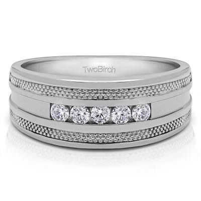 0.25 Ct. Five Stone Channel Set Men's Wedding Ring with Millgrained Edges