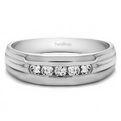 0.5 Ct. Five Stone Channel Set Men's Wedding Ring with Ribbed Design