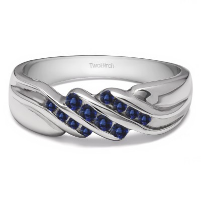 0.32 Ct. Sapphire Triple Row Channel Set Men's Wedding Ring with Twisted Shank