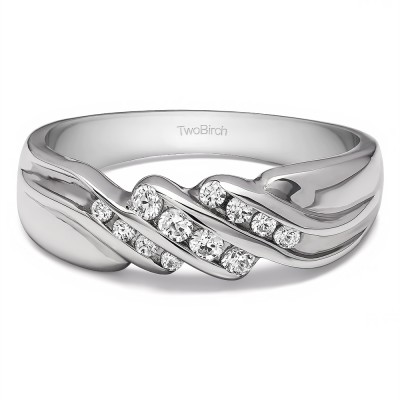 0.32 Ct. Triple Row Channel Set Men's Wedding Ring with Twisted Shank