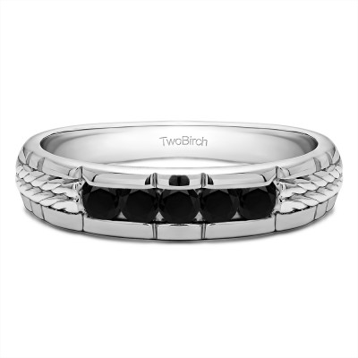 0.36 Ct. Black Five Stone Channel Set Men's Wedding Ring with Braided Shank