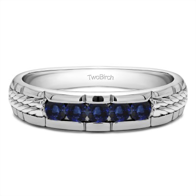 0.36 Ct. Sapphire Five Stone Channel Set Men's Wedding Ring with Braided Shank