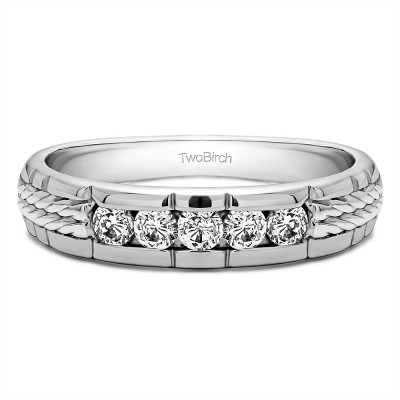0.36 Ct. Five Stone Channel Set Men's Wedding Ring with Braided Shank