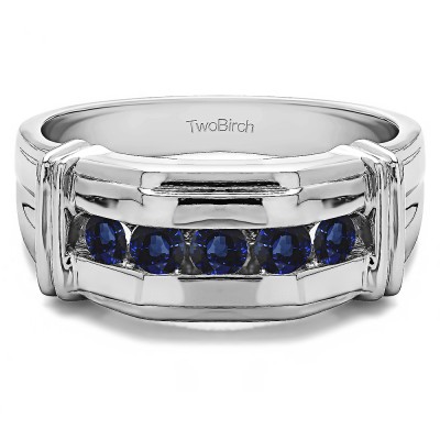 0.5 Ct. Sapphire Five Stone Men's Ring with Ribbed Shank Design