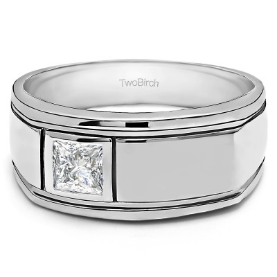 0.5 Ct. Princess Cut Men's Solitaire Ring with Burnished Set Stone
