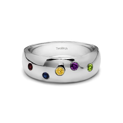 0.15 Ct. Scattered Birthstone Burnished Men's Wedding Ring in White Gold