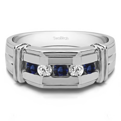 0.36 Ct. Sapphire and Diamond Channel Set Men's Ring With Bars