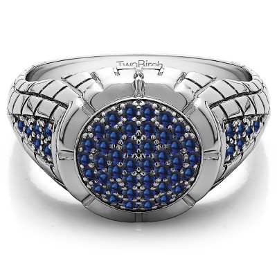 0.54 Ct. Sapphire Domed Men's Ring with Engraved Design