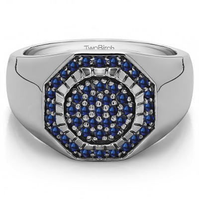 0.48 Ct. Sapphire Domed Men's Ring with Engraved Design