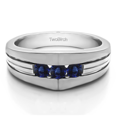 0.6 Ct. Sapphire Modern Three Stone Men's Ring