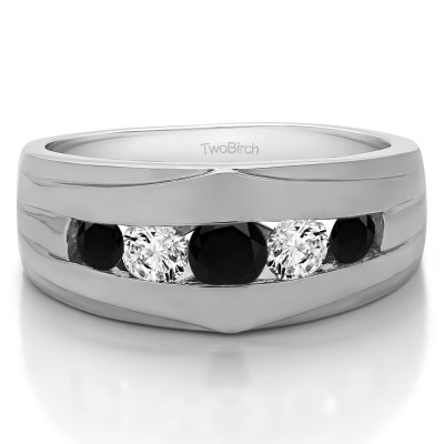 1.2 Ct. Black and White Stone Classic Channel Set Men's Ring