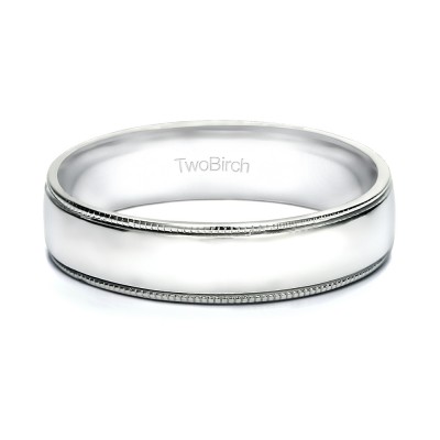 5 Millimeter Wide Plain Men's Wedding Ring with Millgrained Design