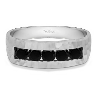 0.5 Ct. Black Five Stone Channel Set Men's Ring with Hammered Finish