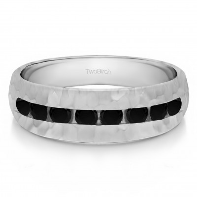 0.23 Ct. Black Stone Open End Channel Set Men's Wedding Band with Hammered Finish