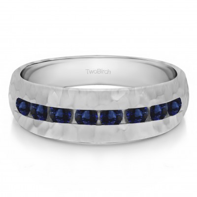 0.52 Ct. Sapphire Open End Channel Set Men's Wedding Band with Hammered Finish