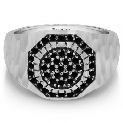 0.48 Ct. Black Stone Domed Cluster Men's Ring with Hammered Finish