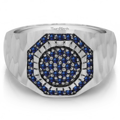 0.48 Ct. Sapphire Domed Cluster Men's Ring with Hammered Finish
