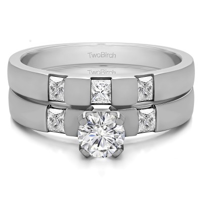Three Stone Engagement Rings  Bridal Set (2 Rings) (0.8 Ct. Twt.)