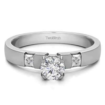 0.47 Ct. Round Three Stone Engagement Ring with Princess Side Stones