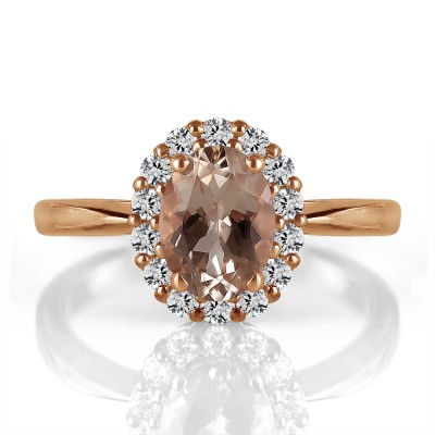14k Rose Gold Oval Morganite and Diamond Ring