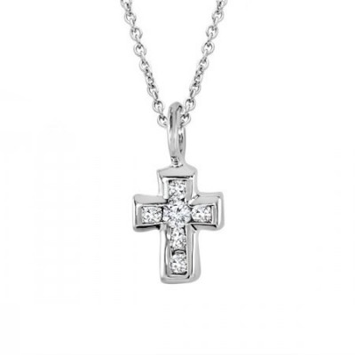 Diamond Mini Cross in 14k White Gold with Cable Chain