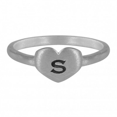 Brushed FInish Heart Shaped Initial Ring
