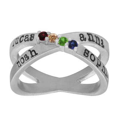 Personalized Four Birthstone Name Ring
