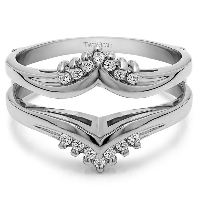 0.25 Ct. Round Prong Set Chevron Ring Guard With Cubic Zirconia Mounted in Sterling Silver.(Size 6)