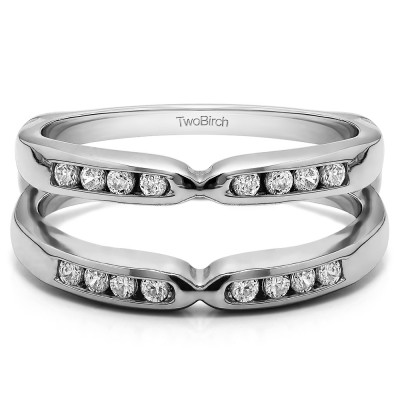 0.24 Ct. Round Channel Set Pinched Center Ring Guard With Cubic Zirconia Mounted in Sterling Silver.(Size 11)
