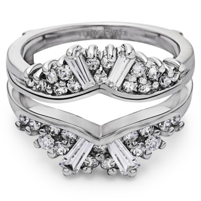 0.73 Ct. Baguette and Round Chevron Fan Ring Guard