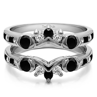 1.01 Ct. Black and White Stone Half Halo Prong and Channel Set Ring Guard