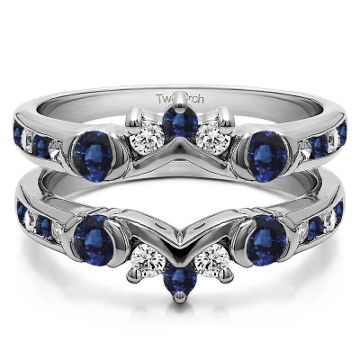 1.01 Ct. Sapphire and Diamond Half Halo Prong and Channel Set Ring Guard