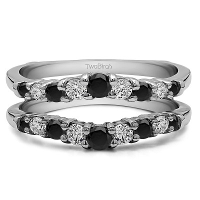 0.71 Ct. Black and White Stone Double Shared Prong Contoured Ring Guard