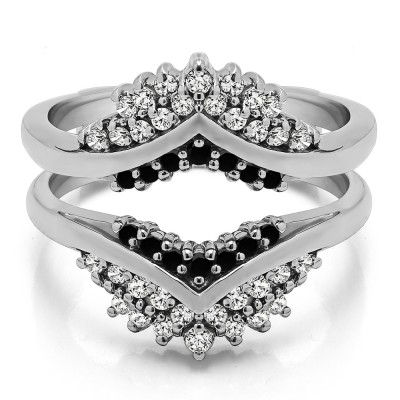 0.52 Ct. Black and White Stone Triple Row Prong Set Anniversary Ring Guard