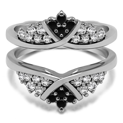 0.52 Ct. Black and White Stone X Bypass Triple Row Anniversary Ring Guard