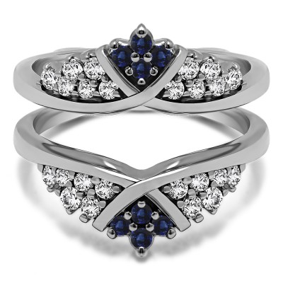 0.52 Ct. Sapphire and Diamond X Bypass Triple Row Anniversary Ring Guard
