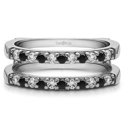 0.51 Ct. Black and White Stone Double Shared Prong Straight Ring Guard