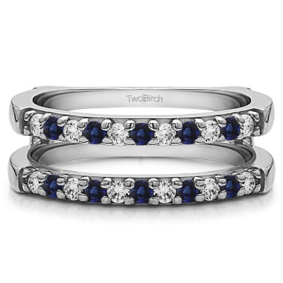 0.51 Ct. Sapphire and Diamond Double Shared Prong Straight Ring Guard