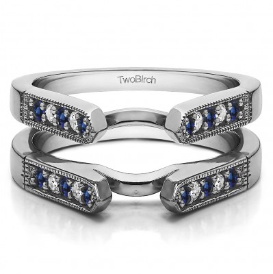 0.4 Ct. Sapphire and Diamond Millgrained Edge Cathedral Ring Guard